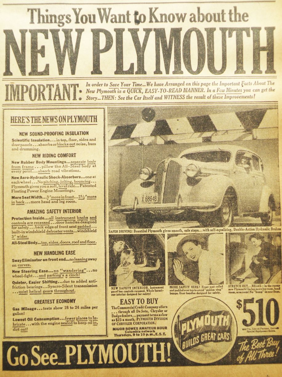 Automotive Advertisements from 1937 copied from El Dorado News Times